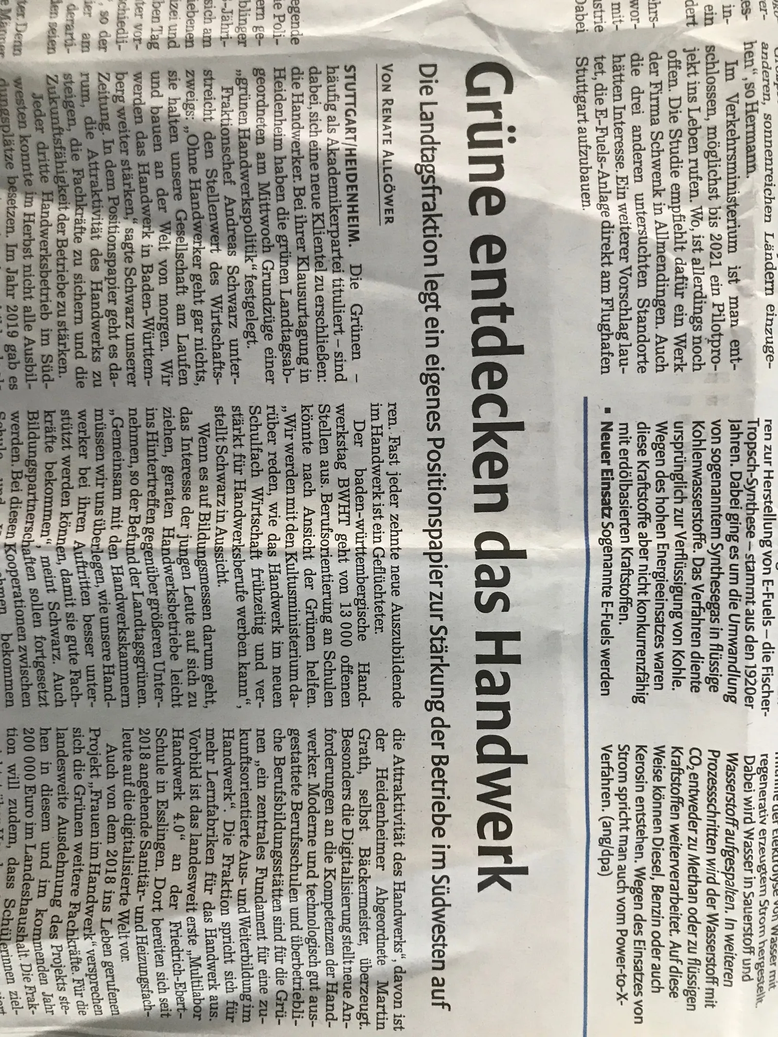 Unsere Gedanken zum Artikel „Grüne entdecken das Handwerk”